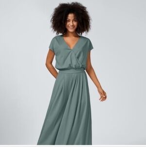 Halara V Neck Short Sleeve Side Pocket Wide Leg Waffle Casual Jumpsuit XL EUC